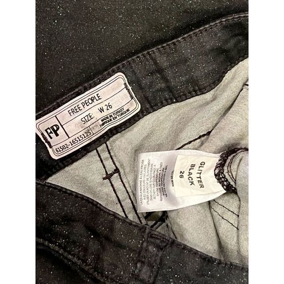 Free People Black Glitter Skinny Jeans Size 26 - Picture 4 of 4